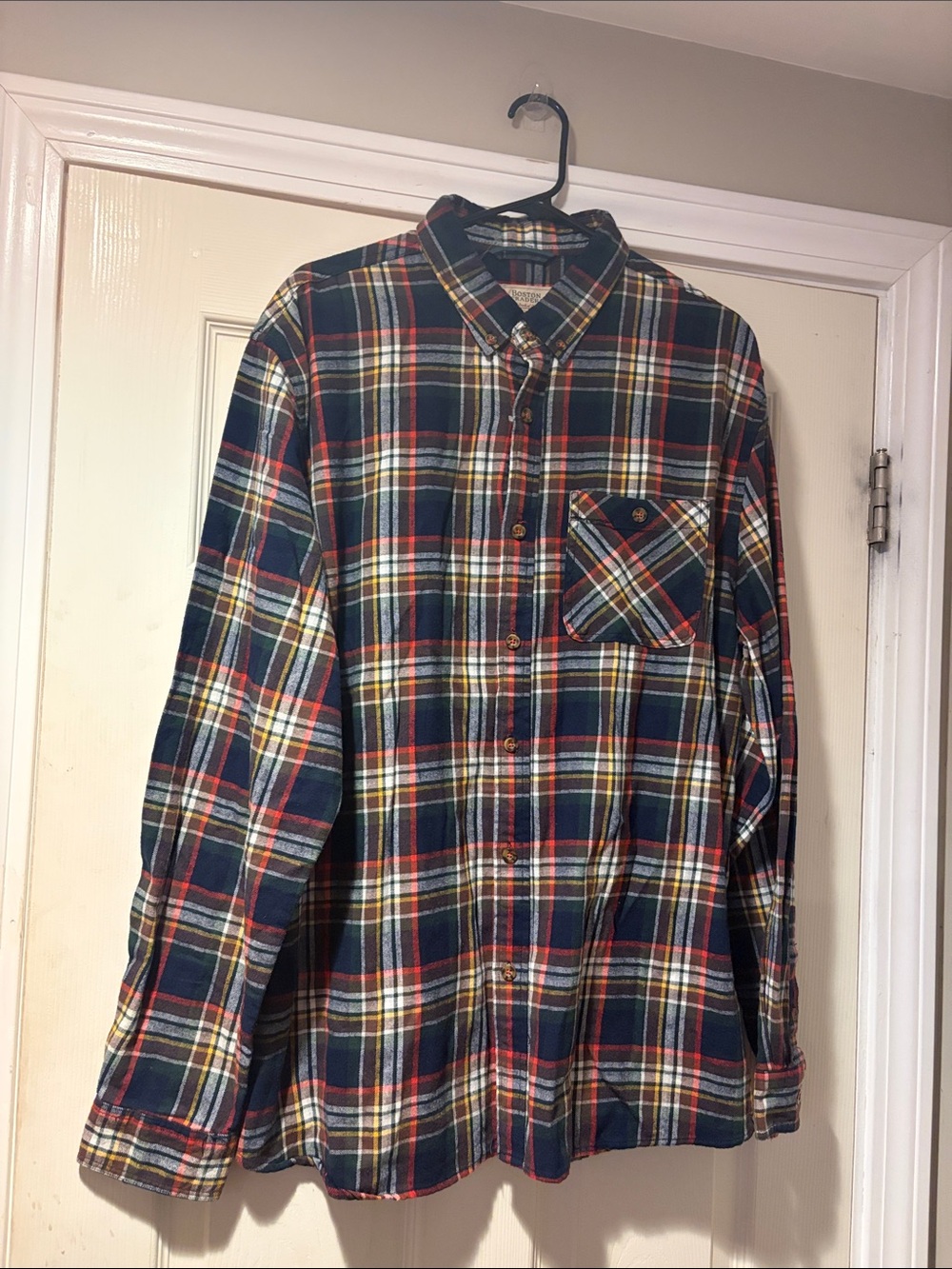 Boston Traders Navy and Red Plaid Button-Down Shirt